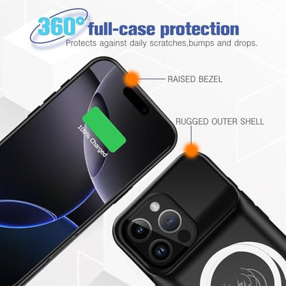 Battery Case for iPhone 16 Pro, Full Encircle 10000mAh High Capacity Rechargeable Portable Charger Case Extended Battery Pack for iPhone 16 Pro (6.3 inch) Wireless Charging Cover with Carplay-Black - size: iPhone 16 Pro (6.3 inch)