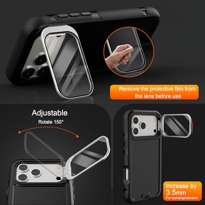 Follaroma Magnetic for iPhone 17 Pro Case with Camera Stand, Black, 6.3" | Built-in Glass Camera Cover,Compatible with MagSafe,Heavy Duty Shockproof Protective,Military-Grade Anti-DropDual Layer Cover - color: Black, size: iPhone 17 Pro 6.3''