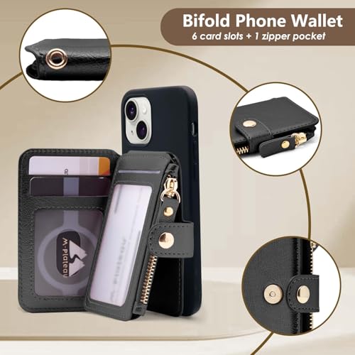 M-Plateau Small Wallet for Women Large Capacity with ID Window | Phone Wallet with Adhesive Card Holder for Phone Case (Compatible with Most Smartphones) (Black) - color: Black