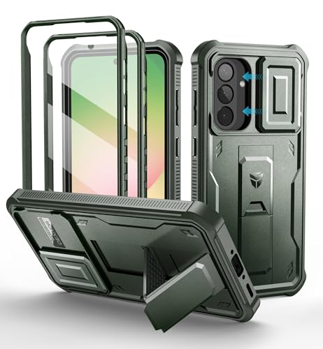 Dexnor for Samsung Galaxy A56-5G Case, [2 Front Frame] [Built-in Magnetic Slide Camera Cover & Kickstand] Heavy Duty Protection Shockproof Phone Case with Screen Protector, 6.7 inch Army Green - color: Army Green, size: Samsung A56 5G