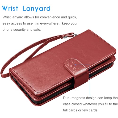 Galaxy A15 5G Case, Galaxy A15 5G Wallet Case, Tekcoo Luxury PU Leather Cash Credit Card Slots Holder Carrying Folio Flip Cover [Detachable Magnetic Hard Case] Kickstand for Samsung A15 5G [Wine Red] - color: W-Wine Red