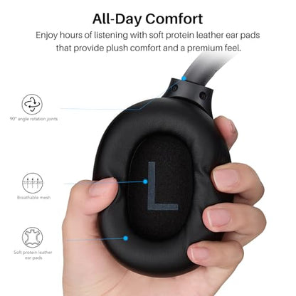 TOZO HT3 Hybrid Noise Cancelling Wireless Headphones, 90H Over Ear Headset - color: Titanium Black