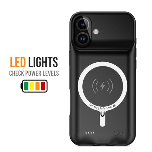 Battery Case for iPhone 16, [10000mAh] Enhanced Rechargeable Portable Protective Wireless Charger Case Battery Pack Support CarPlay Wireless Charging Case Compatible with iPhone 16 (6.1 inch)-Black - size: iPhone 16
