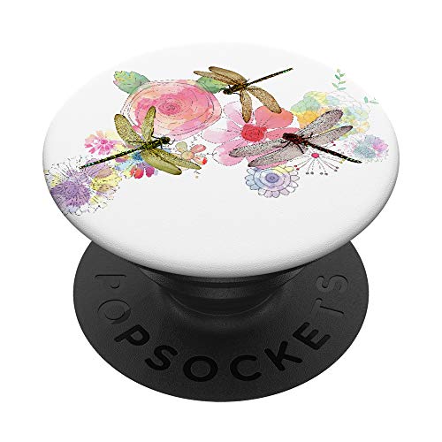 Dragon Flies on Floral Background - Cool Family Gift PopSockets PopGrip: Swappable Grip for Phones & Tablets