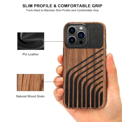 TENDLIN Magnetic Case Compatible with iPhone 14 Pro Case Wood Grain with Carbon Fiber Texture Design Leather Hybrid Slim Cover (Compatible with MagSafe) Hairline - color: Magnetic Hairline, size: iPhone 14 Pro