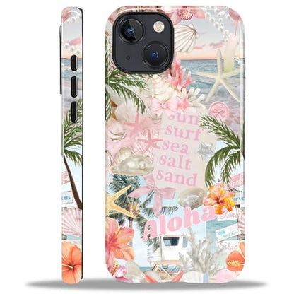 Case for iPhone 14 Plus, Cute Phone Case, Aloha Summer Collage | Hybrid 2-Layer Phone Cover，Military-Grade Protection Durable Shockproof Anti-Scratch Cases - color: Pink Aloha Summer Collage, size: Iphone 14 Plus