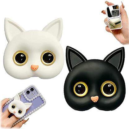 2/4Pack 3D Cute Kitten Phone Holder with Mini Mirror,Phone Grip with Small Makeup Mirror,Cute Cat Phone Folding Bracket,3D Cute Cat Cellphone Foldable Finger Grip Holder for All Smartphones (2Pcs-A) - color: 2Pcs-A