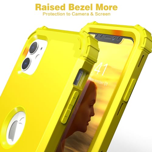 IDweel for iPhone 11 Case with Screen Protector(Tempered Glass), Hybrid 3 in 1 Shockproof Slim Fit Heavy Duty Protection Hard PC Cover Soft Silicone Bumper Full Body Case,Yellow - color: Yellow