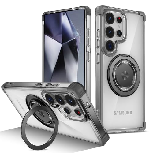 Compatible for Samsung Galaxy S25 Ultra Case 2025 [Compatible with Magsafe] [with 360°Rotatable Magnetic Ring Stand] Heavy Duty Millitary-Grade Clear Case for Samsung S25 Ultra Black - color: Black, size: For Samsung Galaxy S25 Ultra Case 6.9"