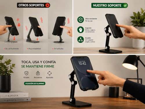 Phone Stand,(3 Cable Organizers for Desk),Set, Adjustable Phone Stand, Tablet Holder, Height & Angle Adjustable, Anti-Slip Base for Smartphones, Compatible with iPhone 17/16/15/14/13 & Android