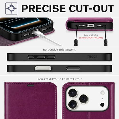 TUCCH Wallet Case for iPhone 17 Pro Max (6.9"), 4 Card Slots, Plum Purple | RFID Blocking, Viewing Stand, Shockproof TPU Shell, PU Leather, Magnetic Closure, Protective Folio Flip Cover - color: Plum Purple