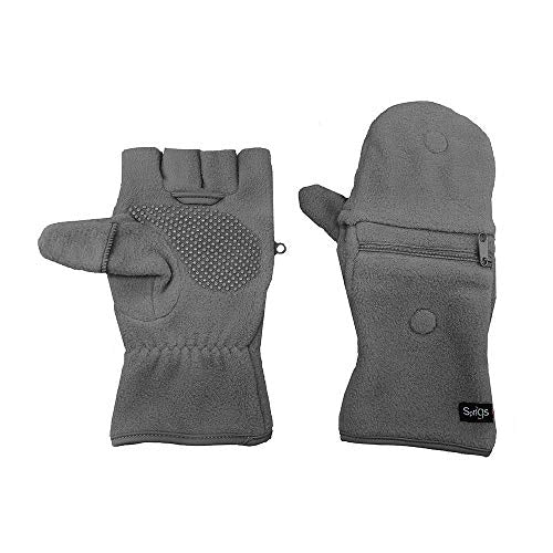 Sprigs Multi Mitt Fingerless Gloves With Adjustable Top & Cell Phone Pocket - color: Charcoal