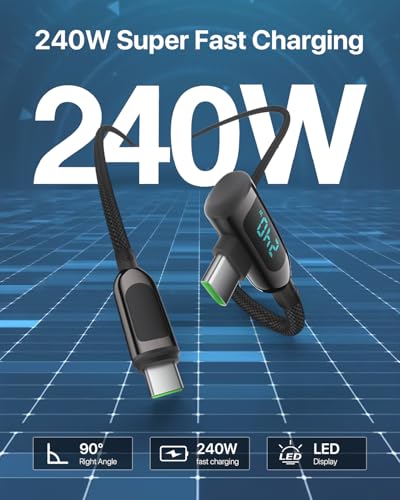 240W Right Angle USB C to USB C Cable, 4ft, 2Pack, Black - size: 4FT-2Pack
