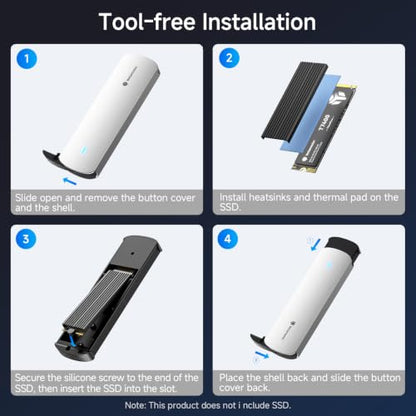 Yottamaster M.2 NVMe SATA SSD Enclosure, USB 3.2 Gen 2 10Gbps Adapter - color: Silver, size: USB-C Cable