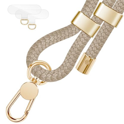 UKON Cell Phone Lanyard,Crossbody Lanyard and Wrist Strap Premium Metal Buckle Phone Charms with 2 X Strap Patch Compatible with All Smartphone(Khaki) - color: Khaki