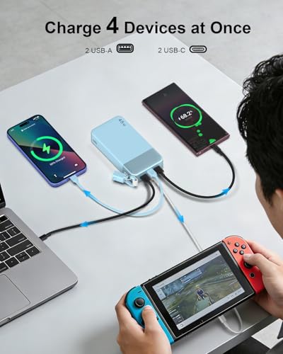 NOBIS Portable Charger, 45W 20000mAh Power Bank with Detachable USBC Cable - color: Blue
