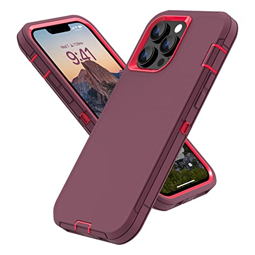 Sansunto for iPhone 13 Pro Case, Durable Phone Case for Women, Heavy Duty [Shockproof] [Dropproof] [Dustproof] Protective Phone Cases for iPhone 13 Pro in 6.1 Inch (Burgundy/Peach) - color: Burgundy/Peach