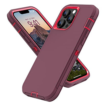 Sansunto for iPhone 13 Pro Case, Durable Phone Case for Women, Heavy Duty [Shockproof] [Dropproof] [Dustproof] Protective Phone Cases for iPhone 13 Pro in 6.1 Inch (Burgundy/Peach) - color: Burgundy/Peach