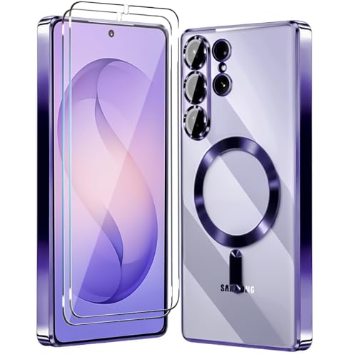 Magnetic Glossy Case for Samsung Galaxy S26 Ultra, S26 Ultra Phone Case Clear Luxury with Screen Protector X2 & Camera Protector [Compatible with MagSafe],Shockproof Cover for S 26 Ultra-Purple - color: Purple, size: Samsung Galaxy S26 Ultra