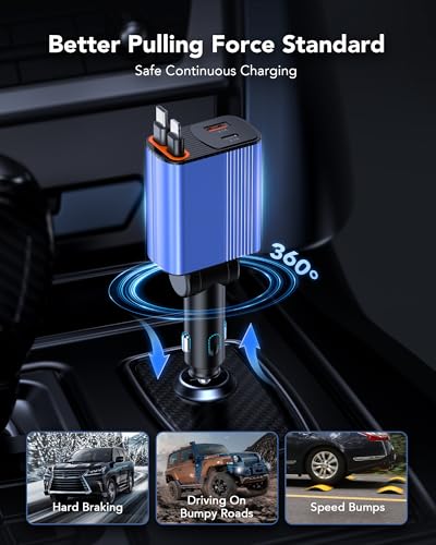 Retractable Car Charger 4 in 1 for Cars, 85W Cell Phone Automobile Chargers - color: Dark blue