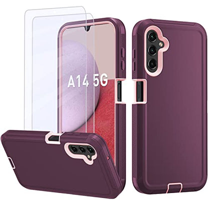 for Samsung Galaxy A14 5G case,A14 5G Heavy Duty case,[Military Grade Protective ][Shockproof] [Dropproof] [Dust-Proof], ONLY Fit Galaxy A14 5G Phone (WineRed/Pink) - color: WineRed/Pink