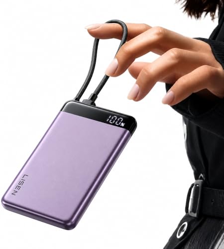 LISEN CCC Certified [Metal Alloy] 0.5" Ultra Slim 10000mAh Power Bank 3C, TSA Approved Airplane Travel Essentials, Portable Charger USB C Fast Charging for iPhone 17 16 15 Pro Samsung Galaxy,Purple - color: Purple