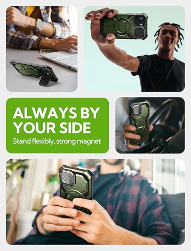 i-Blason for iPhone 16e / iPhone 17e Case MagSafe with Stand, Green | Built-in Screen Protector, Fit for MagSafe, Adjustable Camera Cover Stand, Full-Body Protection, Military - color: Green