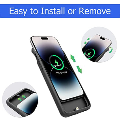 Battery Case for iPhone 14 Pro Max, [12000mAh] Enhanced Portable Protective Qi Wireless Charger Case Battery Pack with CarPlay Wireless Charging Case Compatible for iPhone 14 Pro Max (6.7 inch)-Black - size: iPhone 14 Pro Max