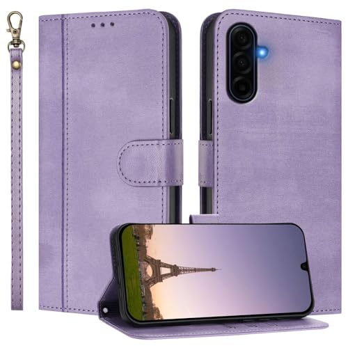 for Galaxy A17 5G Phone Case Wallet and Wrist Strap (Purple) | Card Holder Slots, PU Leather, Flip Cover, Magnetic Closure, Kickstand, Folio Protective, for Samsung A17 Case - color: Purple