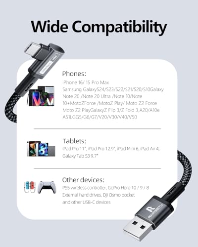 USB A to USB C Cable 4FT 2Pack Right Angle USB C to USB A Cable - size: 4FT+4FT