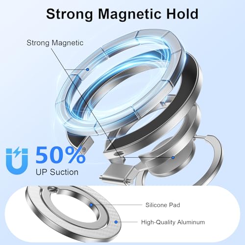 Magnetic Phone Grip Stand for iPhone 17 16 Pro Max/Air MagSafe Ring Holder - color: silver