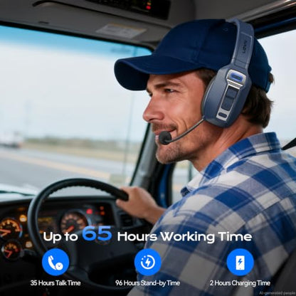 LEVN Bluetooth Headset with Microphone, Trucker Bluetooth Headset with AI Noise Cancelling & Mute Button, Wireless On-Ear Headphones 60 Hrs Working Time, for Trucker Home Office Remote Work Zoom - color: Blue