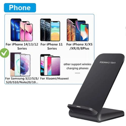 15W Fast Wireless Charging Stand | Qi Certified Charger Dock Station | Compatible with iPhone 14/13/12, 11/11 Pro Max/X/8, Samsung Galaxy S22 S21/S20/S10 Note 20/10 Qi-Enabled Phone