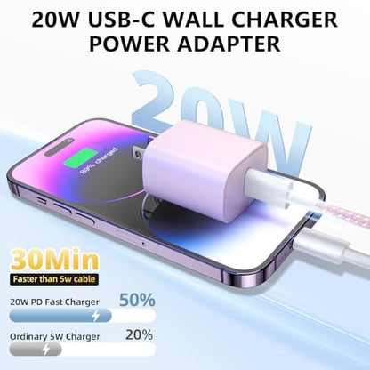 Phone Charger Fast Charging, 4 Pack 20W USB C Wall Charger Block with Cable
