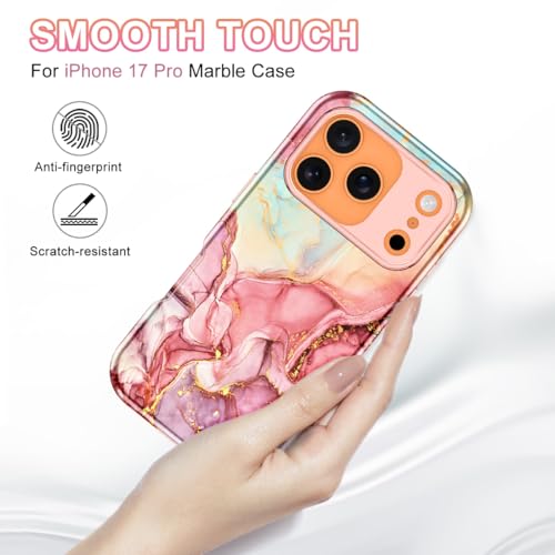 Btscase Compatible with iPhone 17 Pro Case 6.3 Inch 2025,Marble Pattern 3 in 1 Heavy Duty Shockproof Full Body Rugged Hard PC+Soft Silicone Drop Protective Women Girl Phone Cases, Rose Gold - color: A-Rose Gold, size: iPhone 17 Pro