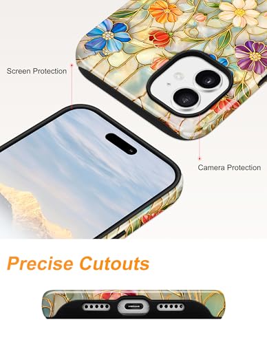 Magnetic Flower Phone Case for iPhone 17 Pro, Vibrant Flowers | Compatible with MagSafe, Cute Stained Glass Floral Aesthetic, TPU and PC Shockproof Protective Phone Cover for Women Girls - color: Staind Glass Vibrant Flowers