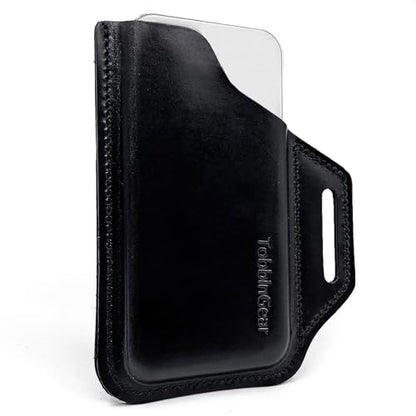 TobbinGear Leather Belt Phone Pouch, Left Handed Leather Cell Phone Holster, Universal Phone Case with Belt Loops, for Men and Women Black Large - color: Loops - Black, size: L - Left Handed