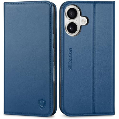 SHIELDON Genuine Leather Wallet Case for iPhone 17 6.3" 2025, Royal Blue | Magnetic Closure, RFID Blocking, Credit Card Holder, Kickstand, Folio Design, Shockproof Phone Cover for Men Women - color: Royal Blue