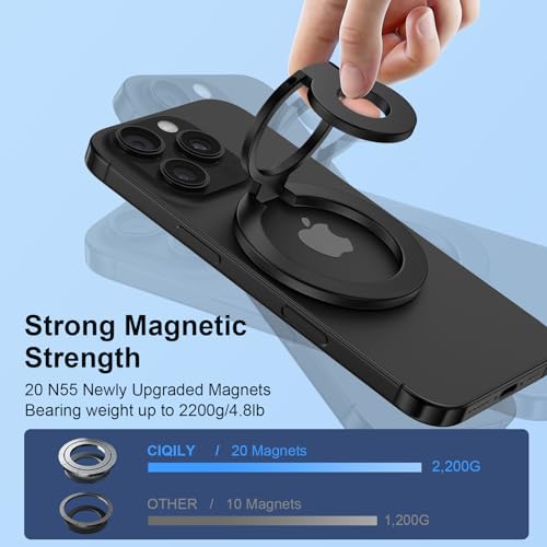 Magnetic Phone Ring Holder for MagSafe Gym Phone Grip Stand Finger Ring Kickstand Dual-Sided Magnetic Stand for iPhone 17 16 Pro Max 16e 15 14 13 12 Pro Max,Samsung,Compatible for Wireless Car Mount - color: Black