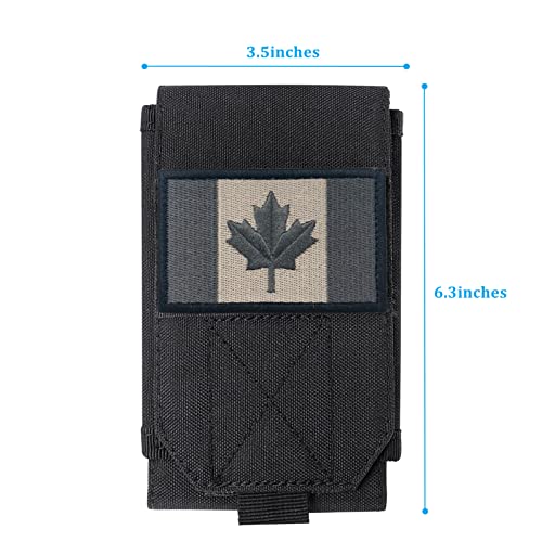 Black Tactical Molle Waterproof Cellphone Pouch Case,Heavy Duty Phone Holster Bag for iPhone 11 12 13 Pro Max Samsung S22 S21 S20 FE Note 20 A02S Less 6.7" Phone with 2 Pack US Flag Patch - color: Black & 2 Canada Patches
