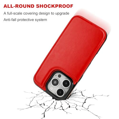 ONETOP for iPhone 16 Pro Wallet Case with Credit Card Holder,Red | Kickstand,ID/Cash Holder,Case Wallet with Card Slots,Double Magnetic Clasp,Durable PU Leather Shockproof Cover for Women Men - color: Red