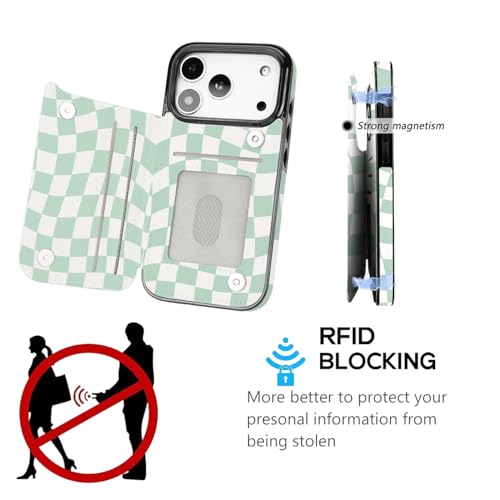 for iPhone 17 Pro 6.3" Wallet Case with Card Holder(Checkerboard) - color: Green Checkerboard, size: iPhone 17 Pro 6.3 inch