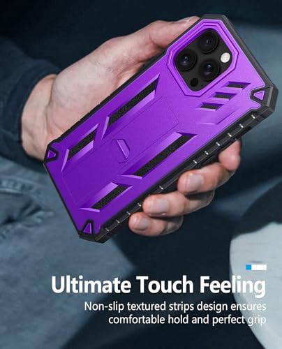 FNTCASE for iPhone 14 Pro Max Case, Built-in Screen Protector, Kickstand | 20FT Military-Grade Drop Protection, Anti-Slip Matte Textured, Rugged Heavy Duty Shockproof TPU Protective Cover - color: Kickstand Purple