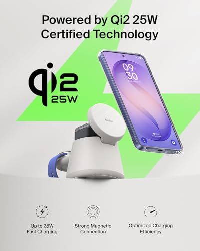 Belkin Qi2.2 25W Magnetic Wireless Charging Station, 3 in 1 Samsung Charger - color: Sand