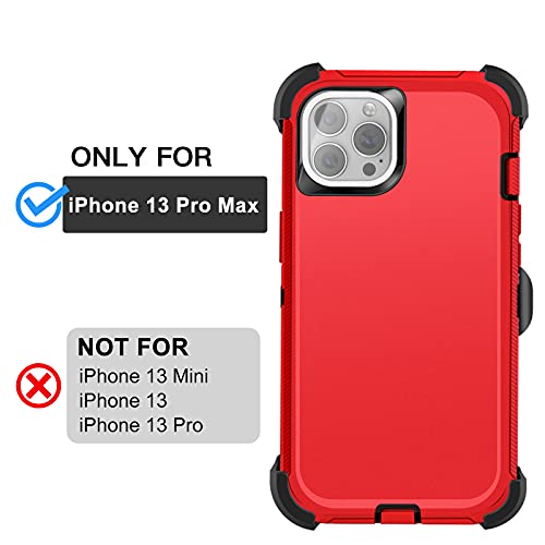 AICase for iPhone 13 Pro Max Case with Belt-Clip Holster, Screen Protector, Heavy Duty Protective Phone Case, Military Grade Full Body Protection Shockproof/Dustproof/Drop Proof Rugged Cover - color: Red