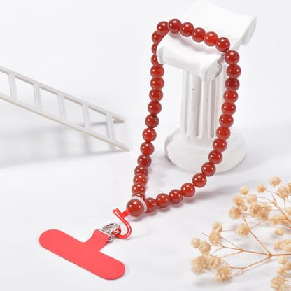 Agate Beaded Phone Wrist Strap for Women Men Stone Beads Charm Handmade Cellphone Chain Lanyard with Tether Tab - color: Red-2, size: 6mm Beads
