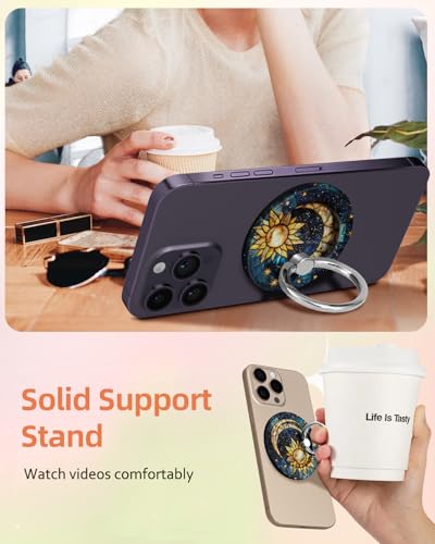 Lotadilo Magnetic Phone Ring Holder, Cute Phone Grip Stand, Sun Moon - color: Sun Moon