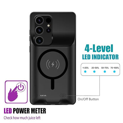 Wireless Charging Case for Galaxy S24 Ultra, Upgraded 12000mAh Rechargeable Portable Charging Case Compatible with Galaxy S24 Ultra (6.8 inch) with Carplay Extended Battery Pack Charger Case (Black) - size: Galaxy S24 Ultra-12000mAh