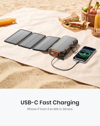 FEELLE Solar Power Bank 50000mAh Magnetic Portable Charger with Hand Crank - color: Orange