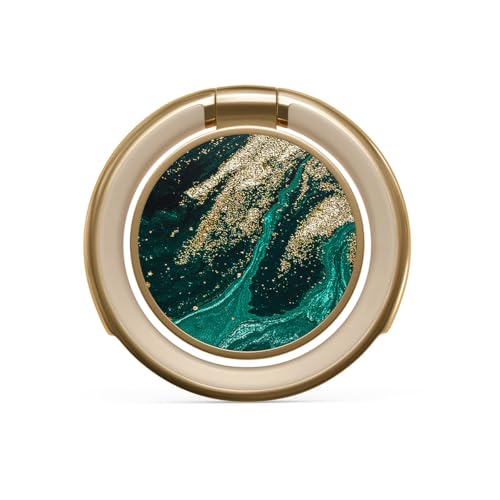 BURGA Cell Phone Ring, Holder Grip and Stand - Finger Phone Grip for Back of Smartphone Case, Kickstand 360 Rotation Ring - color: Emerald Pool, style: Gold